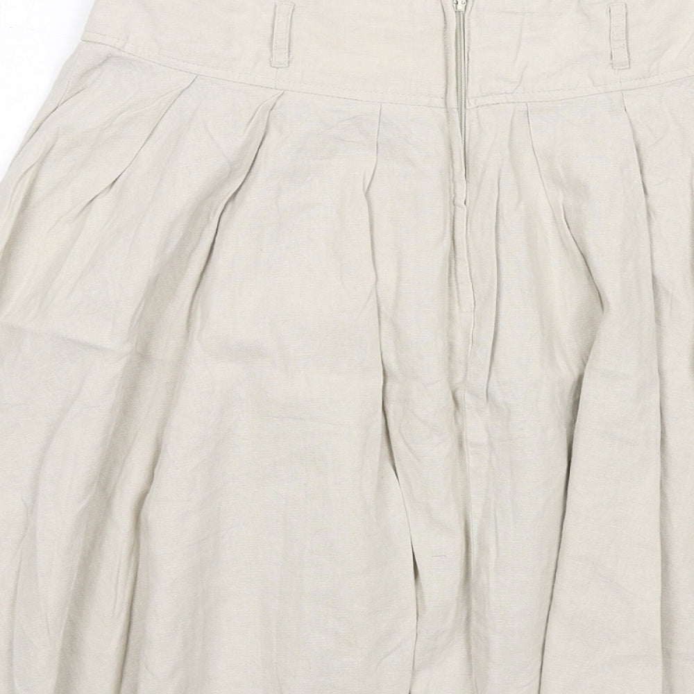 Dorothy Perkins Womens Beige Linen Pleated Skirt Size 10 Zip