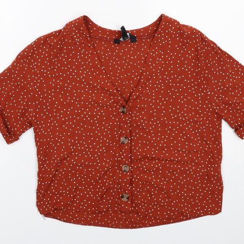 New Look Womens Orange Geometric Viscose Basic Blouse Size 6 V-Neck