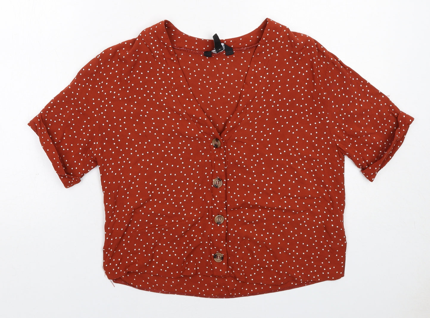 New Look Womens Orange Geometric Viscose Basic Blouse Size 6 V-Neck