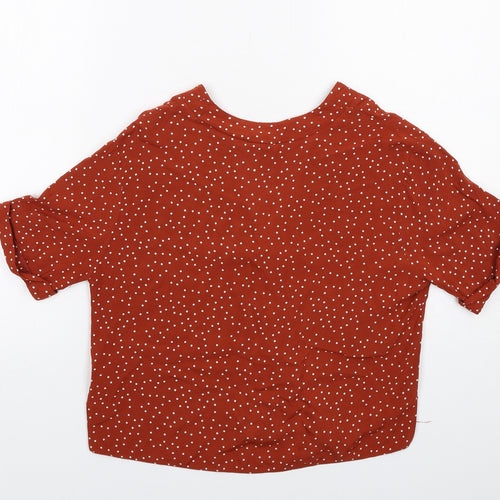 New Look Womens Orange Geometric Viscose Basic Blouse Size 6 V-Neck