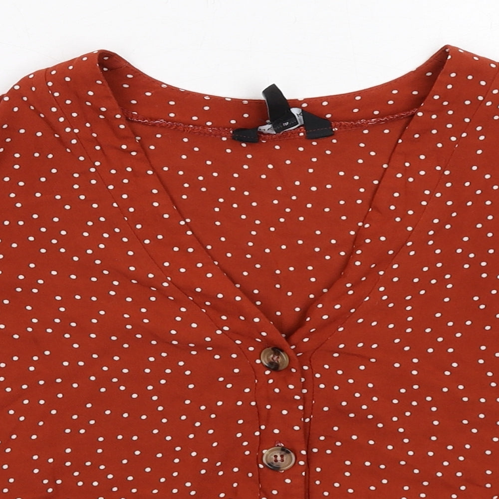 New Look Womens Orange Geometric Viscose Basic Blouse Size 6 V-Neck