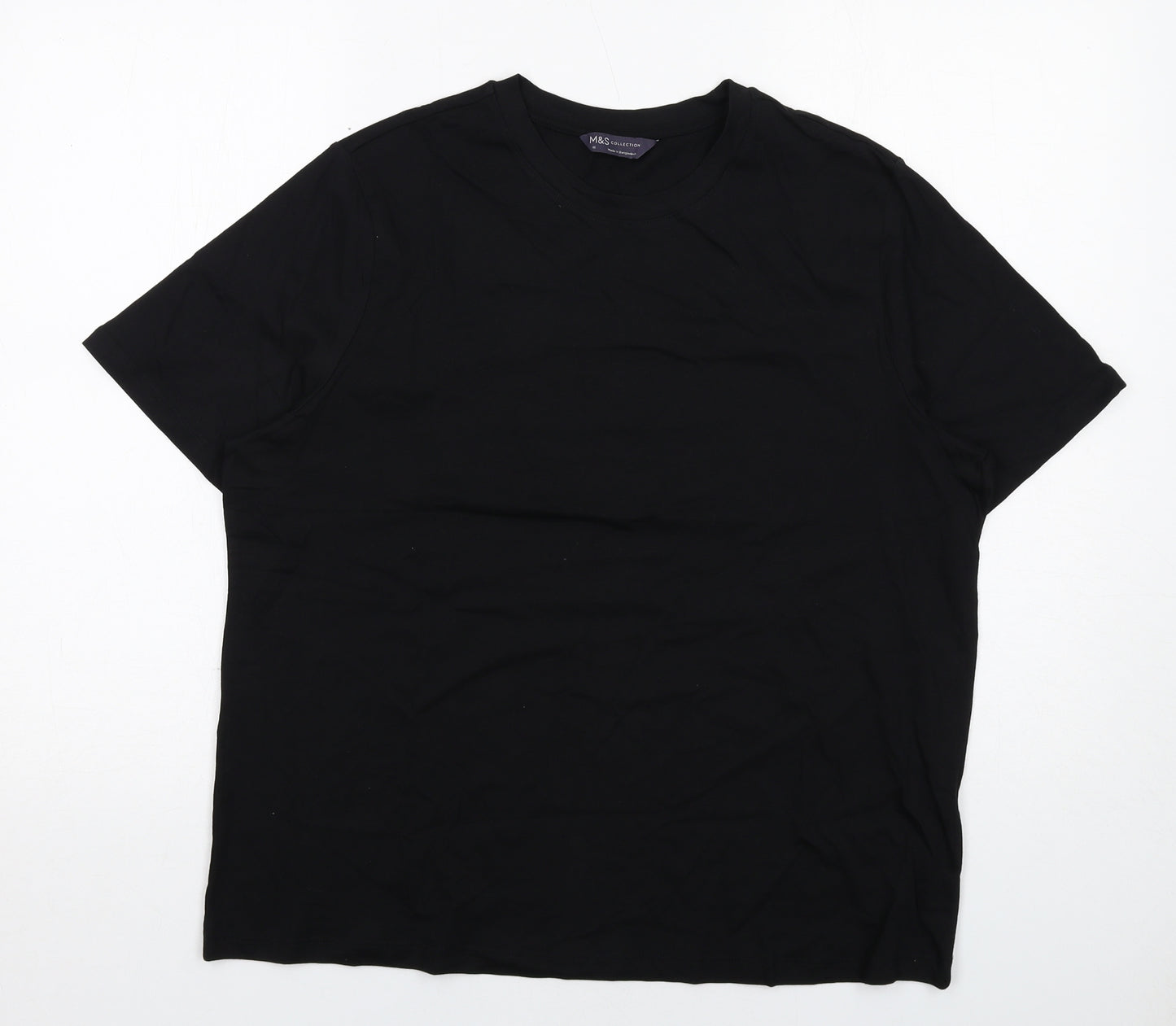 Marks and Spencer Womens Black Cotton Basic T-Shirt Size 16 Round Neck