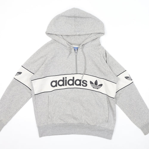 adidas Womens Grey Cotton Pullover Hoodie Size 10 Zip