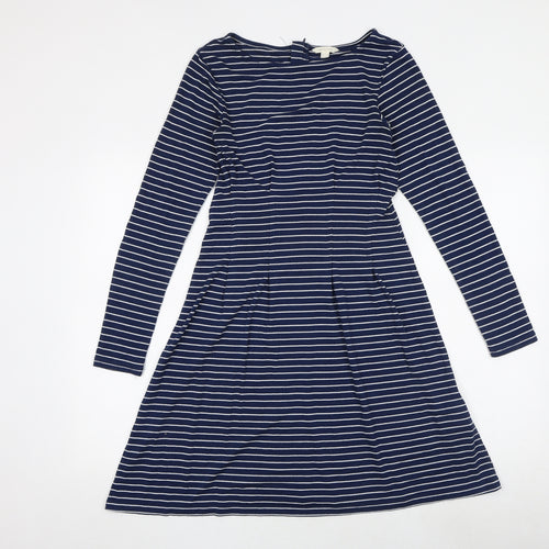 Springfield Womens Blue Striped Viscose A-Line Size S Round Neck Zip