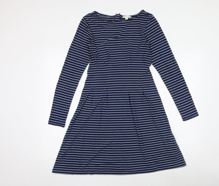 Springfield Womens Blue Striped Viscose A-Line Size S Round Neck Zip