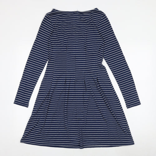 Springfield Womens Blue Striped Viscose A-Line Size S Round Neck Zip