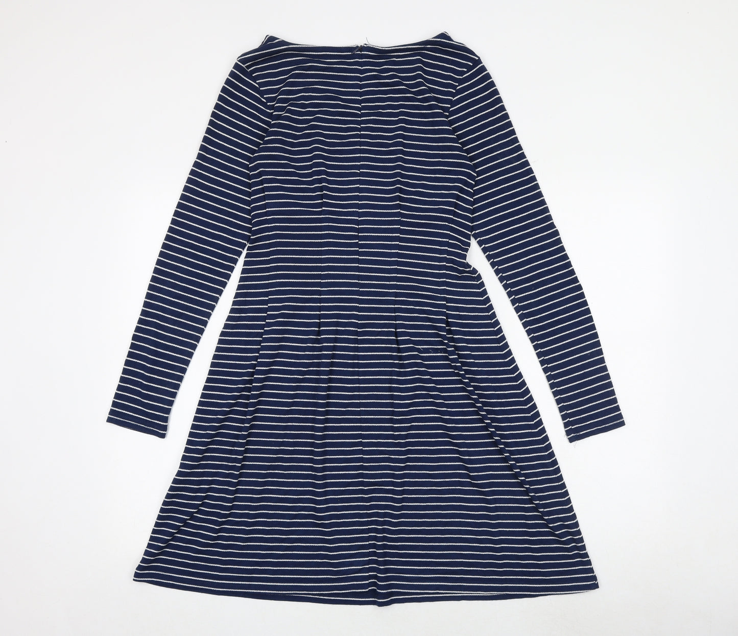Springfield Womens Blue Striped Viscose A-Line Size S Round Neck Zip