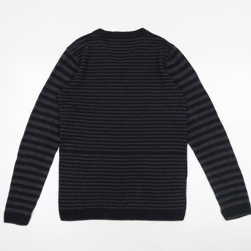 Marks and Spencer Boys Black V-Neck Striped Acrylic Pullover Jumper Size 13-14 Years Pullover