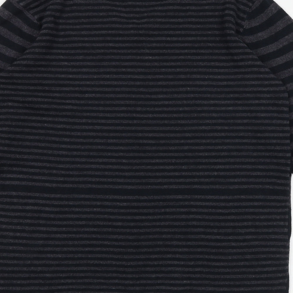 Marks and Spencer Boys Black V-Neck Striped Acrylic Pullover Jumper Size 13-14 Years Pullover