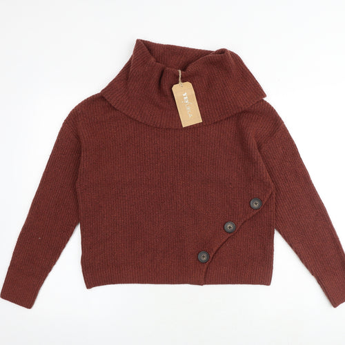 Yes Lola Womens Red Roll Neck Cotton Pullover Jumper Size M