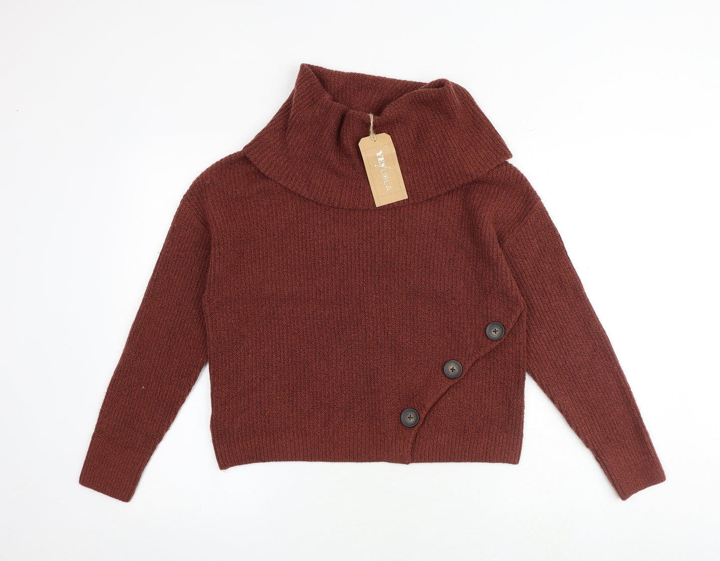 Yes Lola Womens Red Roll Neck Cotton Pullover Jumper Size M
