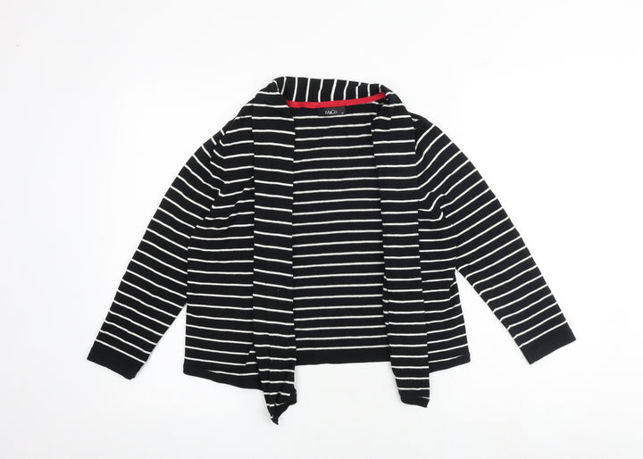M&Co Womens Black V-Neck Striped Viscose Cardigan Jumper Size 12