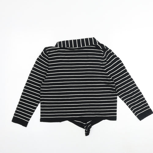 M&Co Womens Black V-Neck Striped Viscose Cardigan Jumper Size 12