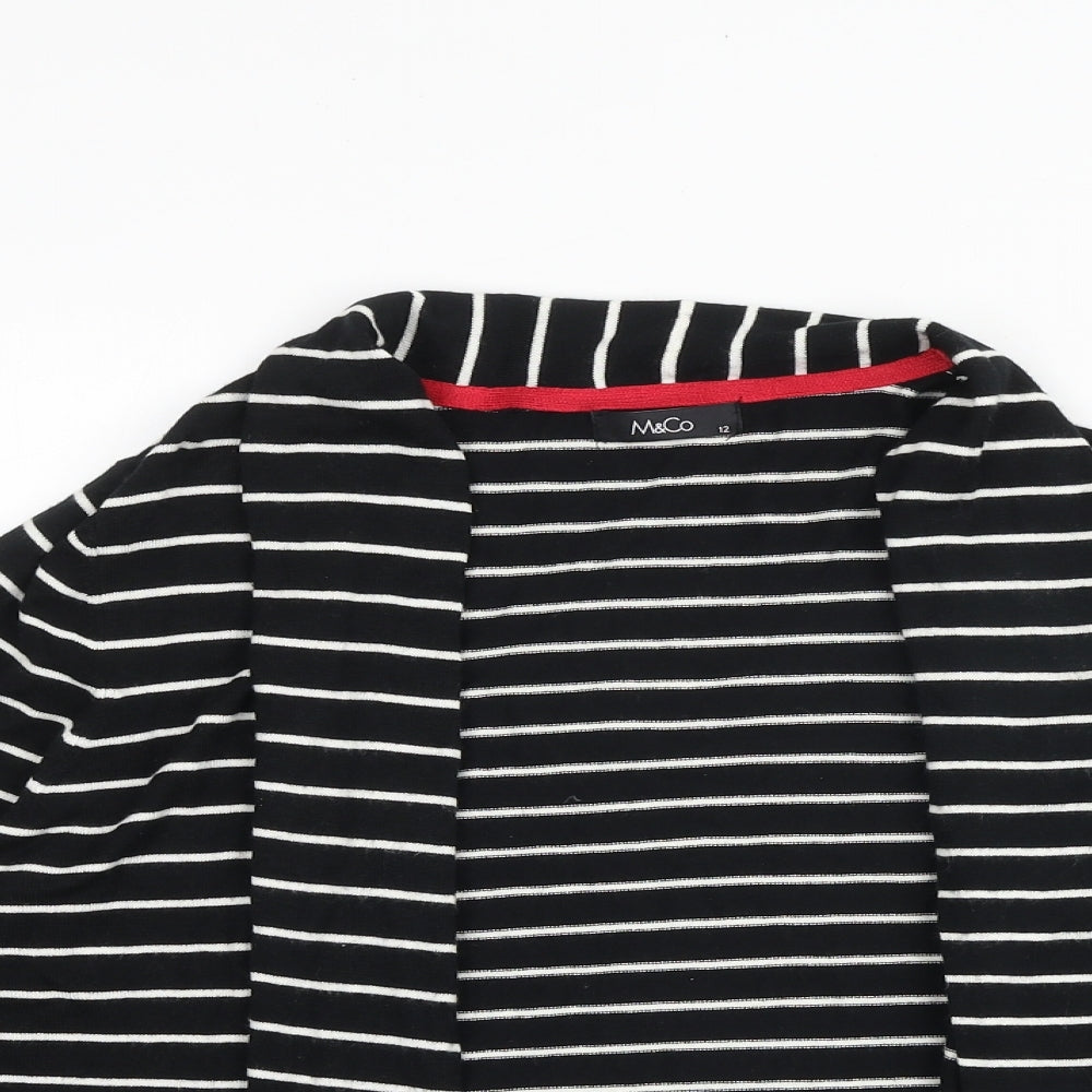 M&Co Womens Black V-Neck Striped Viscose Cardigan Jumper Size 12