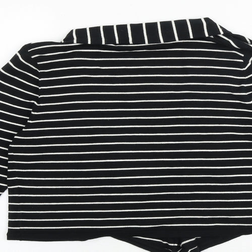 M&Co Womens Black V-Neck Striped Viscose Cardigan Jumper Size 12