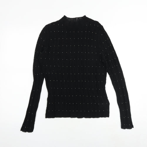 NEXT Womens Black Viscose Basic Blouse Size 12 Mock Neck