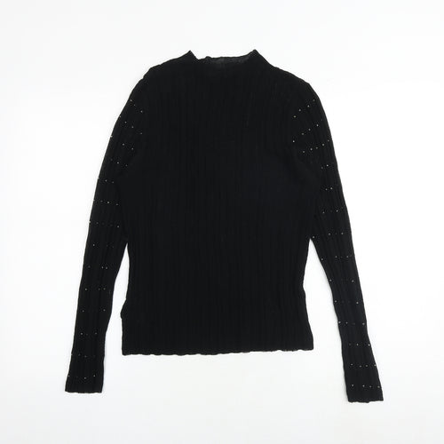 NEXT Womens Black Viscose Basic Blouse Size 12 Mock Neck