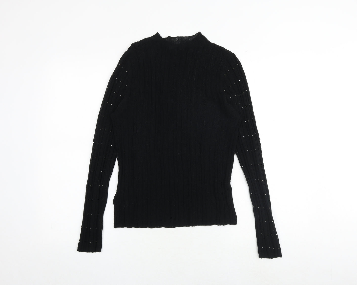 NEXT Womens Black Viscose Basic Blouse Size 12 Mock Neck