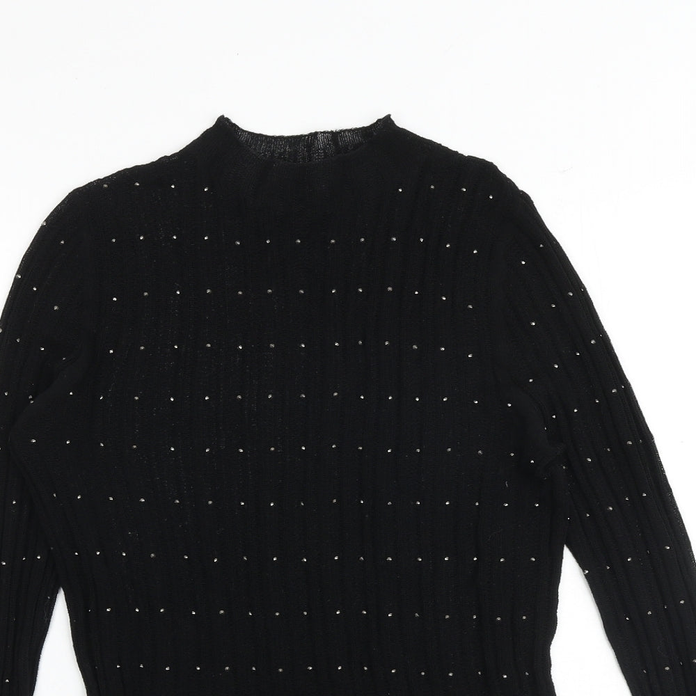 NEXT Womens Black Viscose Basic Blouse Size 12 Mock Neck