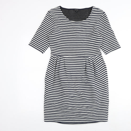 River Island Womens Blue Striped Cotton Shift Size 12 Round Neck Zip