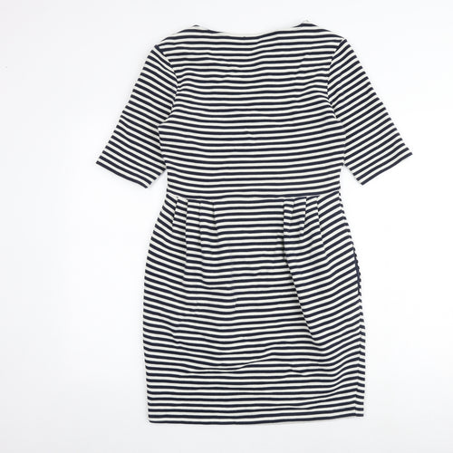 River Island Womens Blue Striped Cotton Shift Size 12 Round Neck Zip