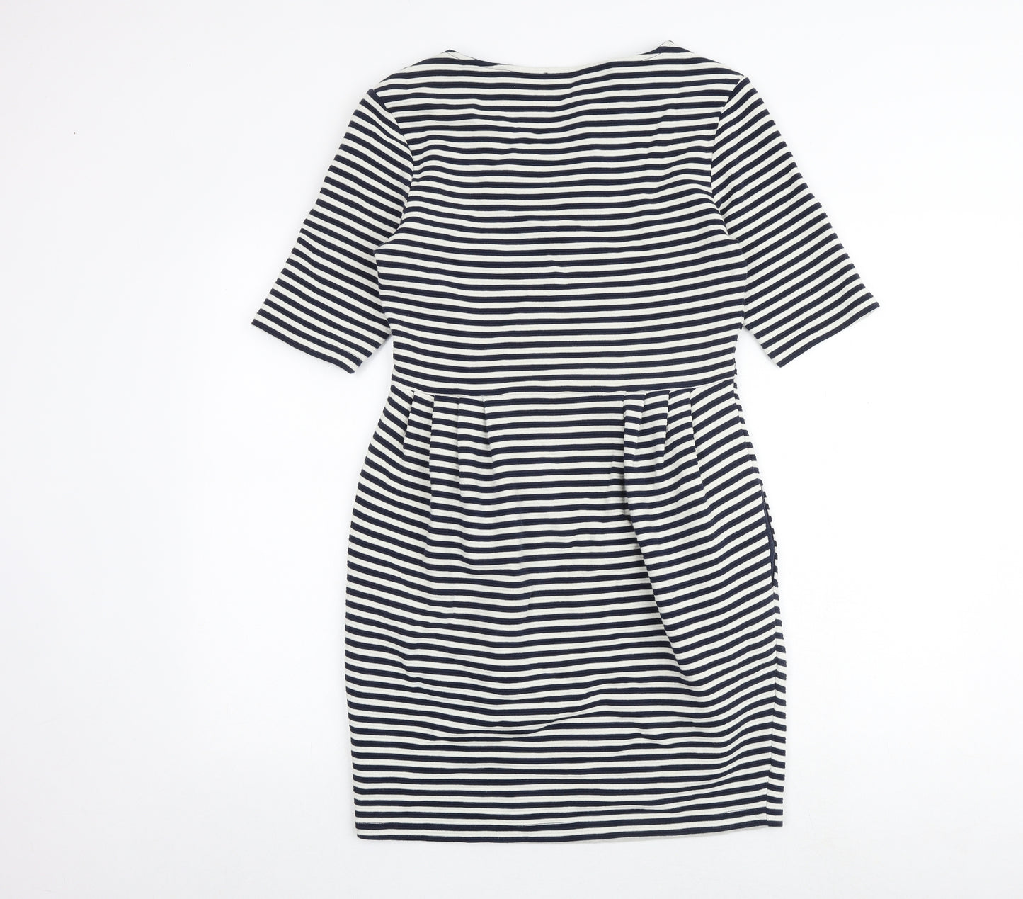 River Island Womens Blue Striped Cotton Shift Size 12 Round Neck Zip