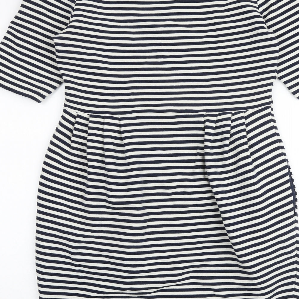 River Island Womens Blue Striped Cotton Shift Size 12 Round Neck Zip