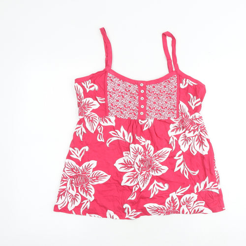 Riviera Womens Pink Floral 100% Cotton Basic Tank Size 16 Round Neck