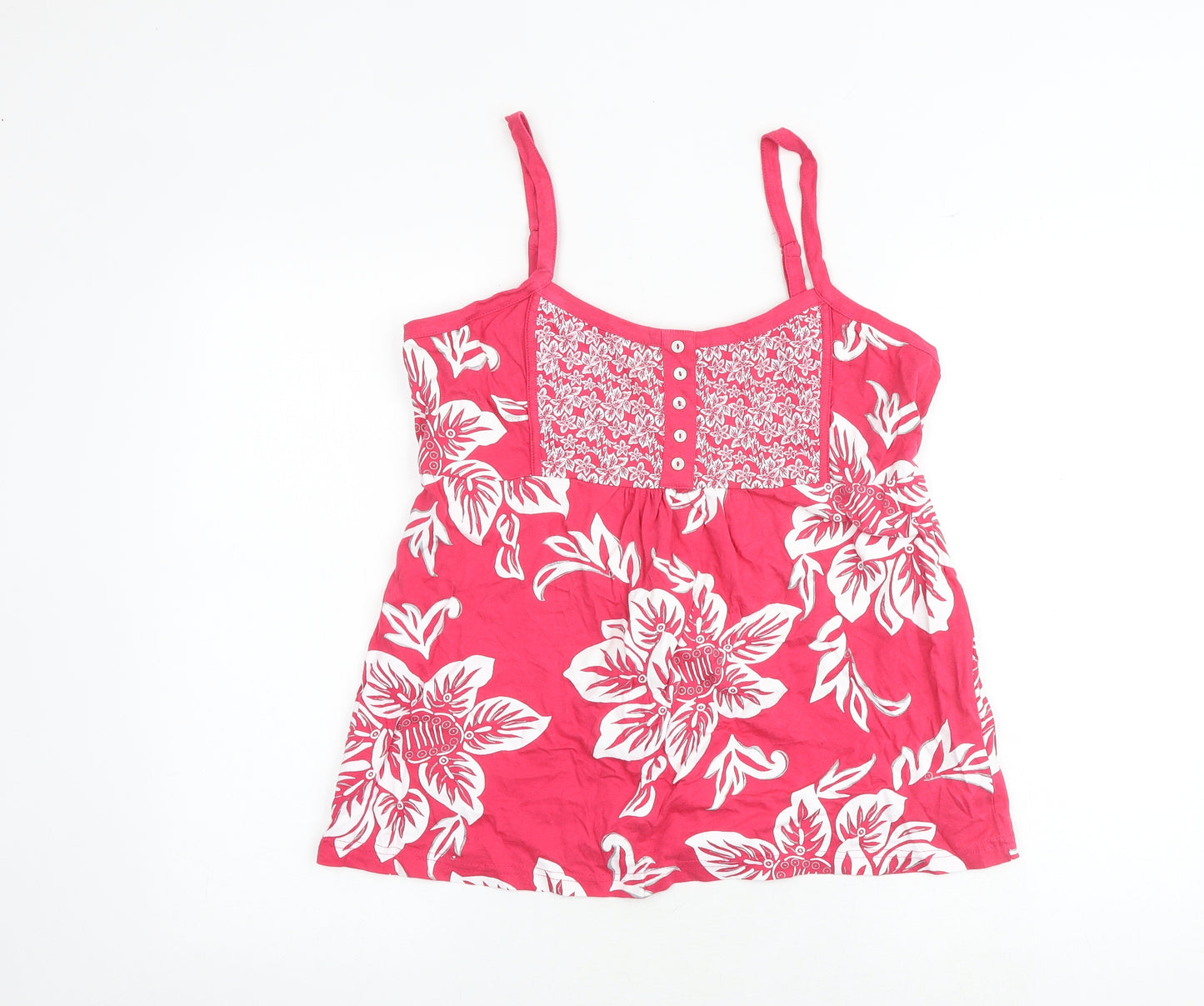 Riviera Womens Pink Floral 100% Cotton Basic Tank Size 16 Round Neck