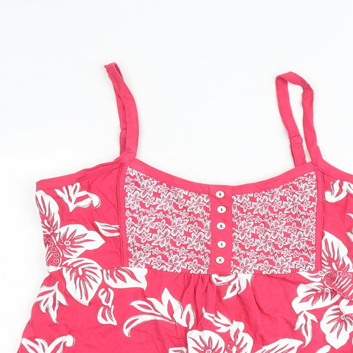 Riviera Womens Pink Floral 100% Cotton Basic Tank Size 16 Round Neck