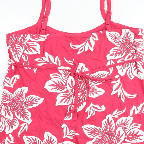 Riviera Womens Pink Floral 100% Cotton Basic Tank Size 16 Round Neck