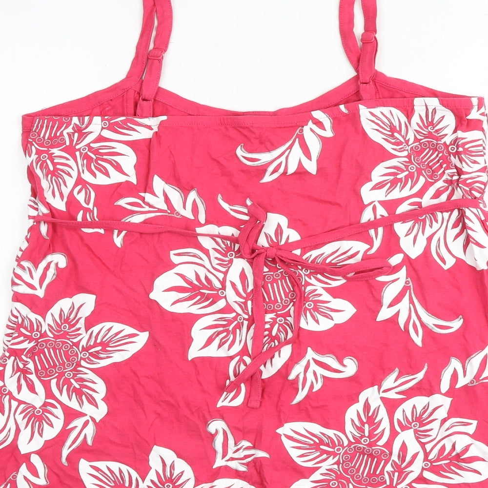 Riviera Womens Pink Floral 100% Cotton Basic Tank Size 16 Round Neck