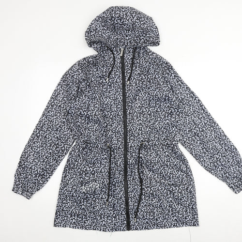 Roman Womens Grey Geometric Rain Coat Coat Size S Zip