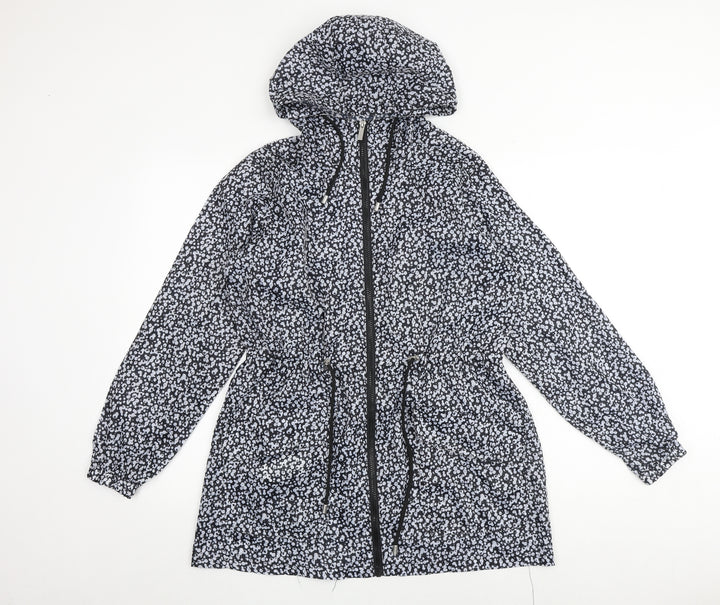 Roman Womens Grey Geometric Rain Coat Coat Size S Zip