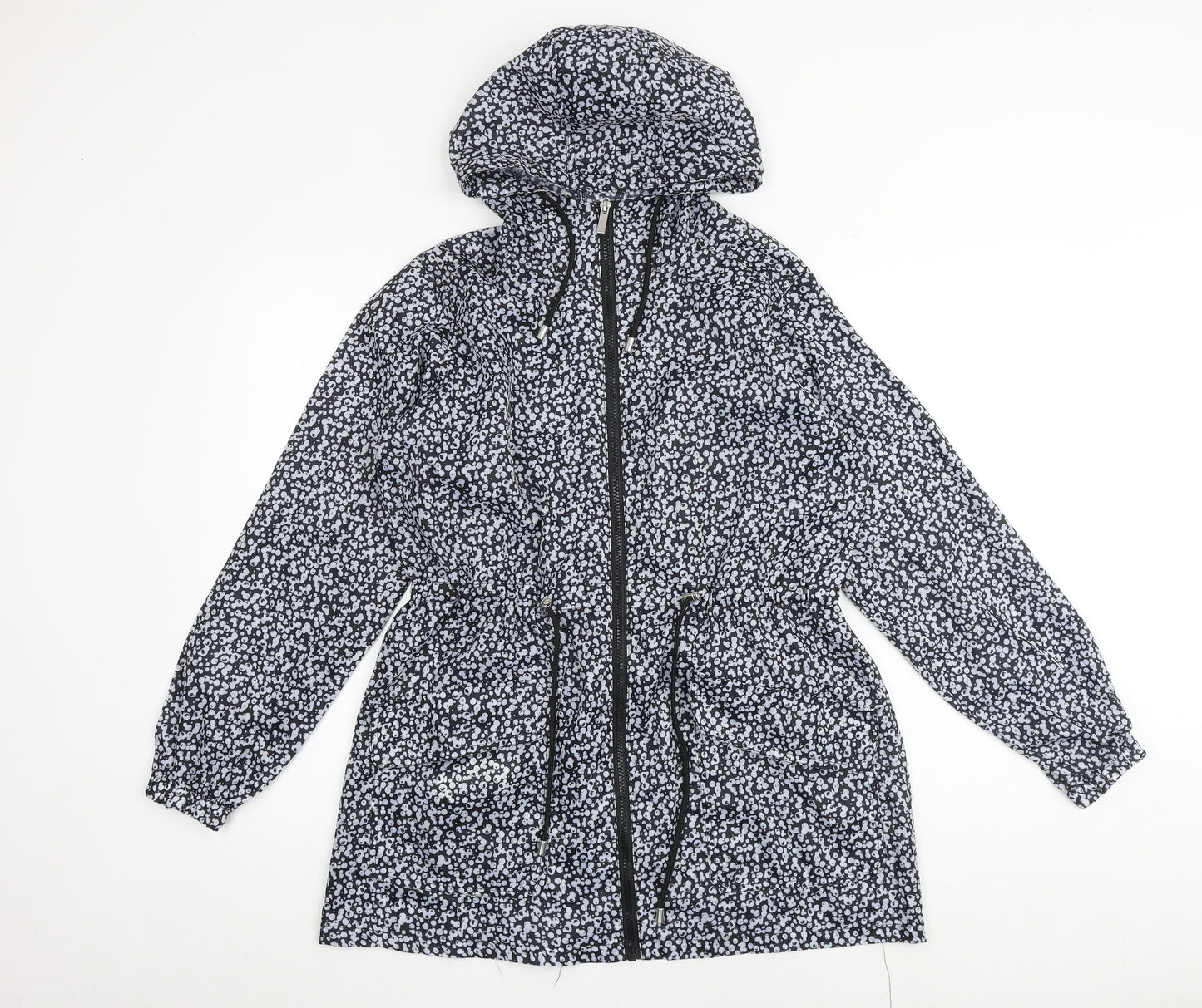 Roman Womens Grey Geometric Rain Coat Coat Size S Zip