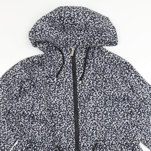 Roman Womens Grey Geometric Rain Coat Coat Size S Zip