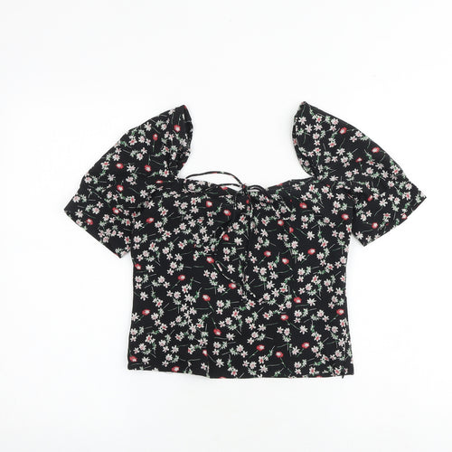 Fashion Union Womens Black Floral Polyester Cropped Tank Size 6 Sweetheart