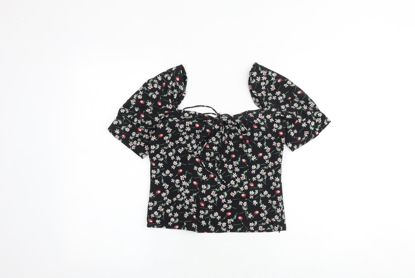 Fashion Union Womens Black Floral Polyester Cropped Tank Size 6 Sweetheart