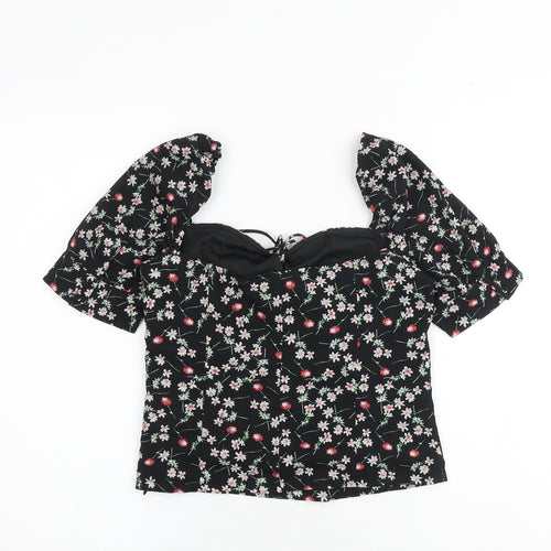 Fashion Union Womens Black Floral Polyester Cropped Tank Size 6 Sweetheart
