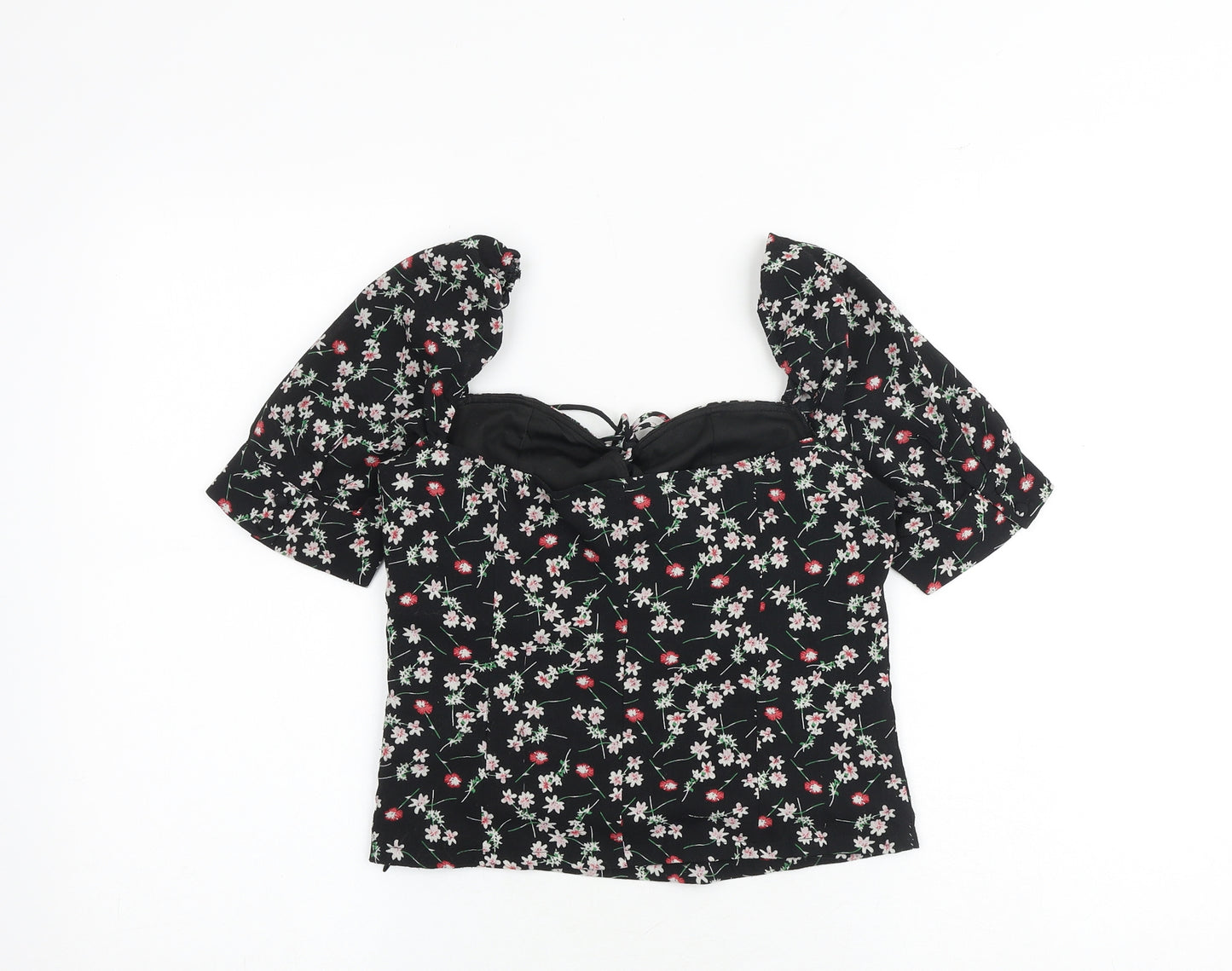 Fashion Union Womens Black Floral Polyester Cropped Tank Size 6 Sweetheart
