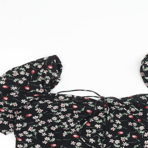 Fashion Union Womens Black Floral Polyester Cropped Tank Size 6 Sweetheart
