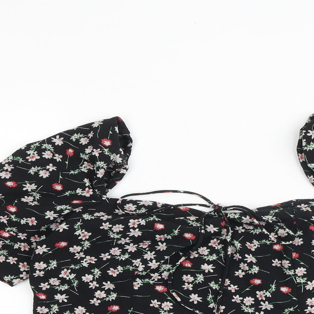 Fashion Union Womens Black Floral Polyester Cropped Tank Size 6 Sweetheart