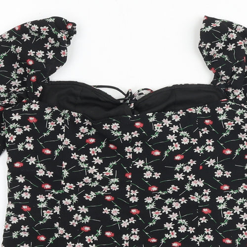 Fashion Union Womens Black Floral Polyester Cropped Tank Size 6 Sweetheart