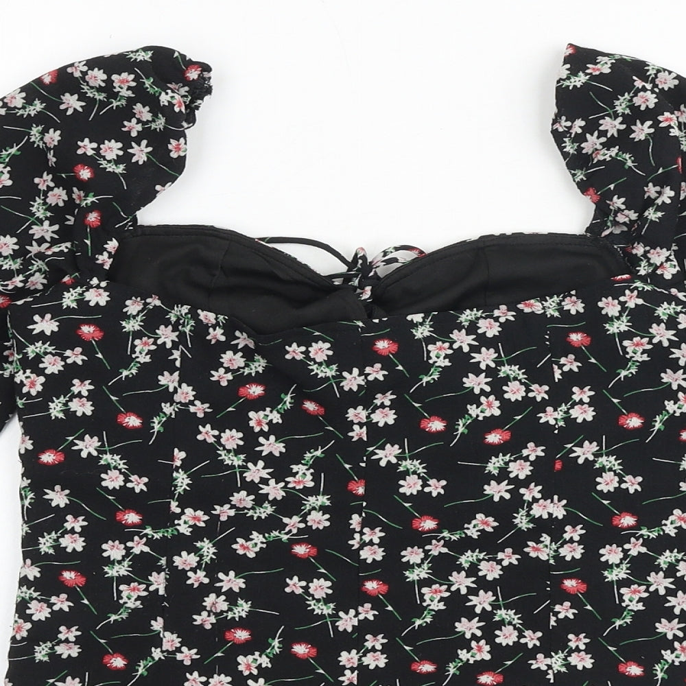 Fashion Union Womens Black Floral Polyester Cropped Tank Size 6 Sweetheart