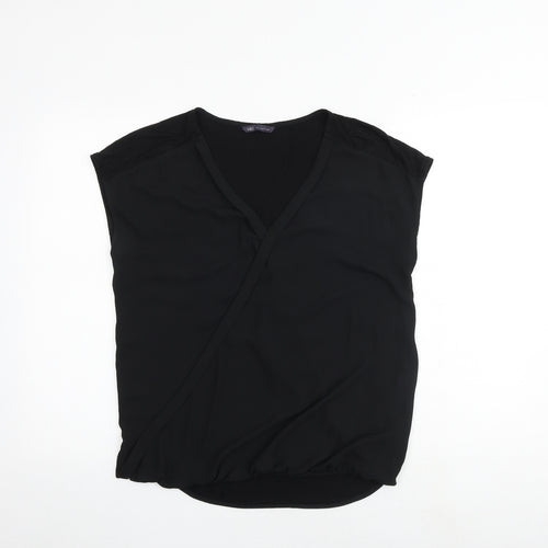 Marks and Spencer Womens Black Polyester Basic Blouse Size 10 V-Neck