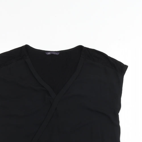 Marks and Spencer Womens Black Polyester Basic Blouse Size 10 V-Neck