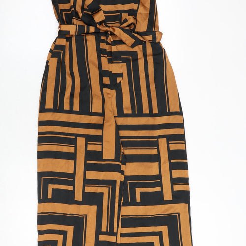 New Look Womens Orange Geometric Polyester Jumpsuit One-Piece Size 10 Tie