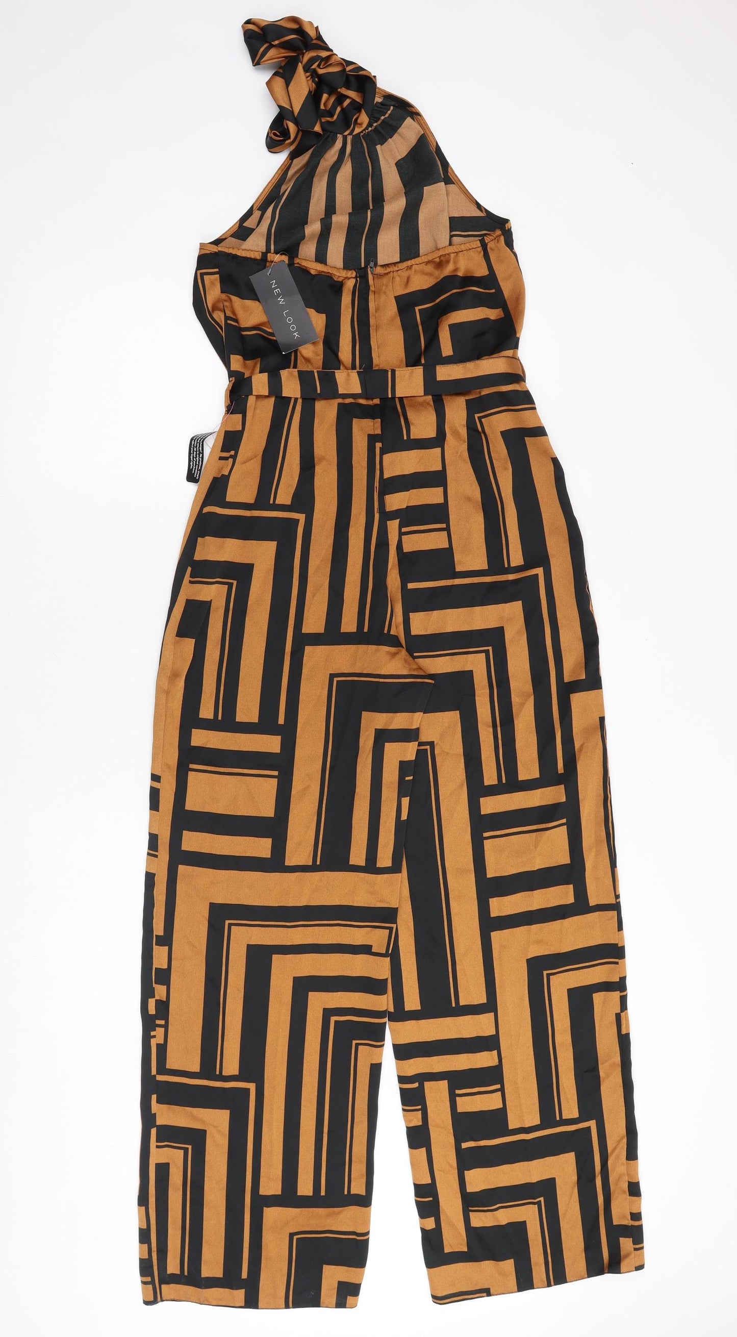 New Look Womens Orange Geometric Polyester Jumpsuit One-Piece Size 10 Tie