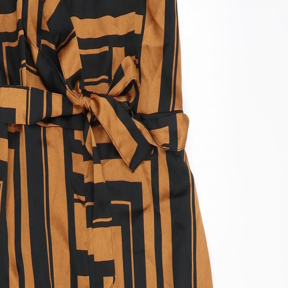 New Look Womens Orange Geometric Polyester Jumpsuit One-Piece Size 10 Tie