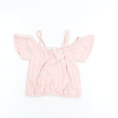 Btween Girls Pink Floral Cotton Basic Blouse Size 6 Years Round Neck Pullover - Cold Shoulder